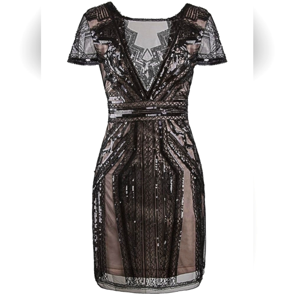 Beaded black dress, medium, open back